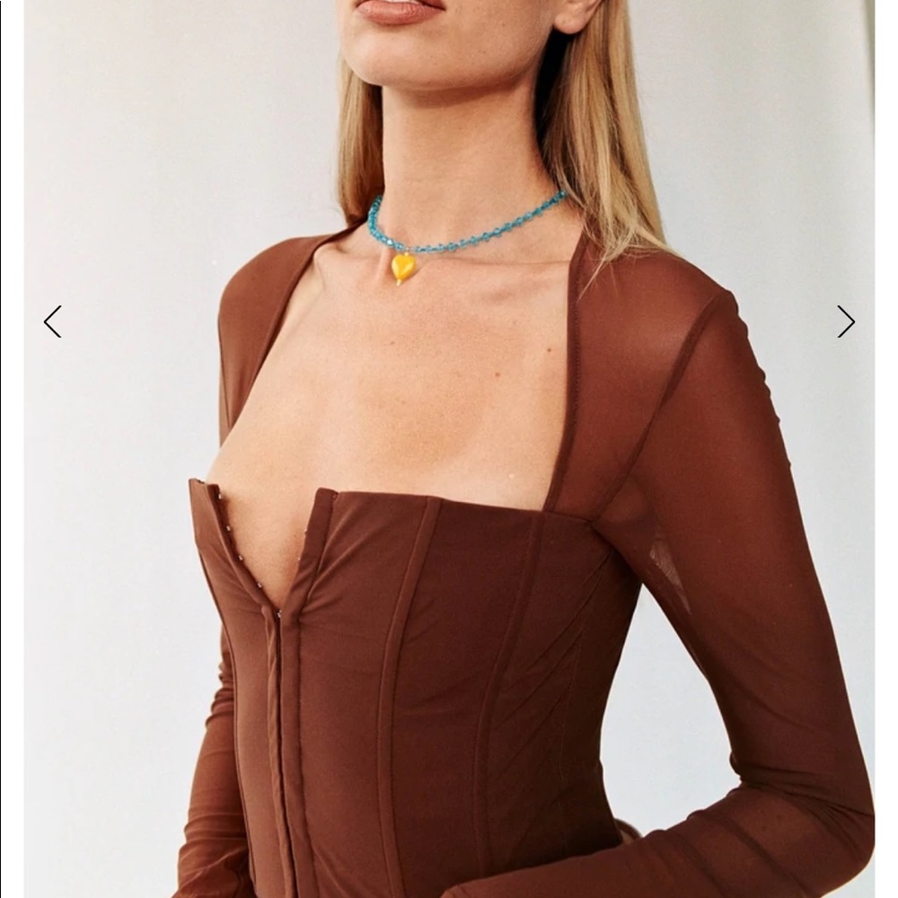With Jean Top! Brown with boned bodice and sheer sleeves. Super cute! - Picture 3 of 10